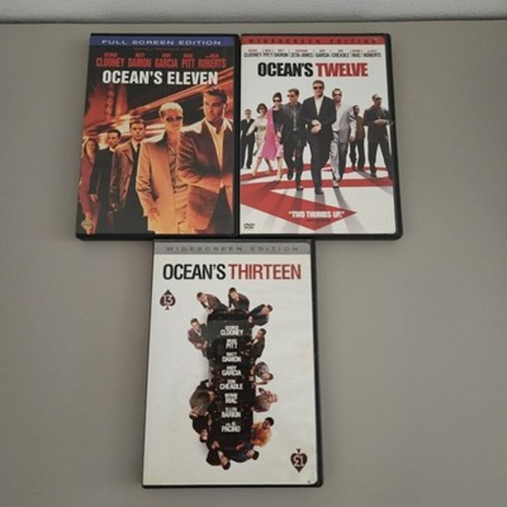 Ocean's Eleven + Twelve + Thirteen Dvds Lot Of 3 Crime Thriller Clooney Pitt